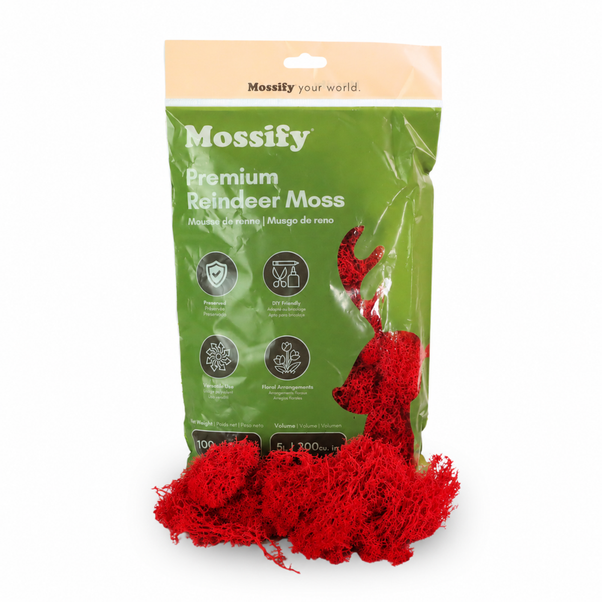 Mossify Premium Reindeer Moss 100 g bag with Crimson red preserved reindeer moss