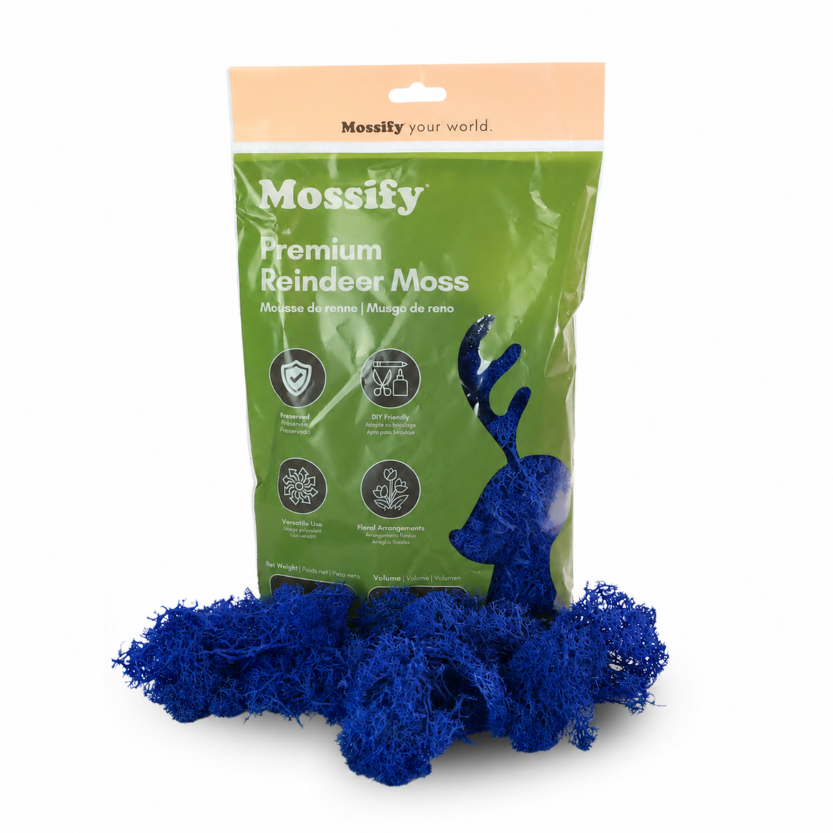 Mossify Premium Reindeer Moss 100 g bag with Indigo blue preserved reindeer moss