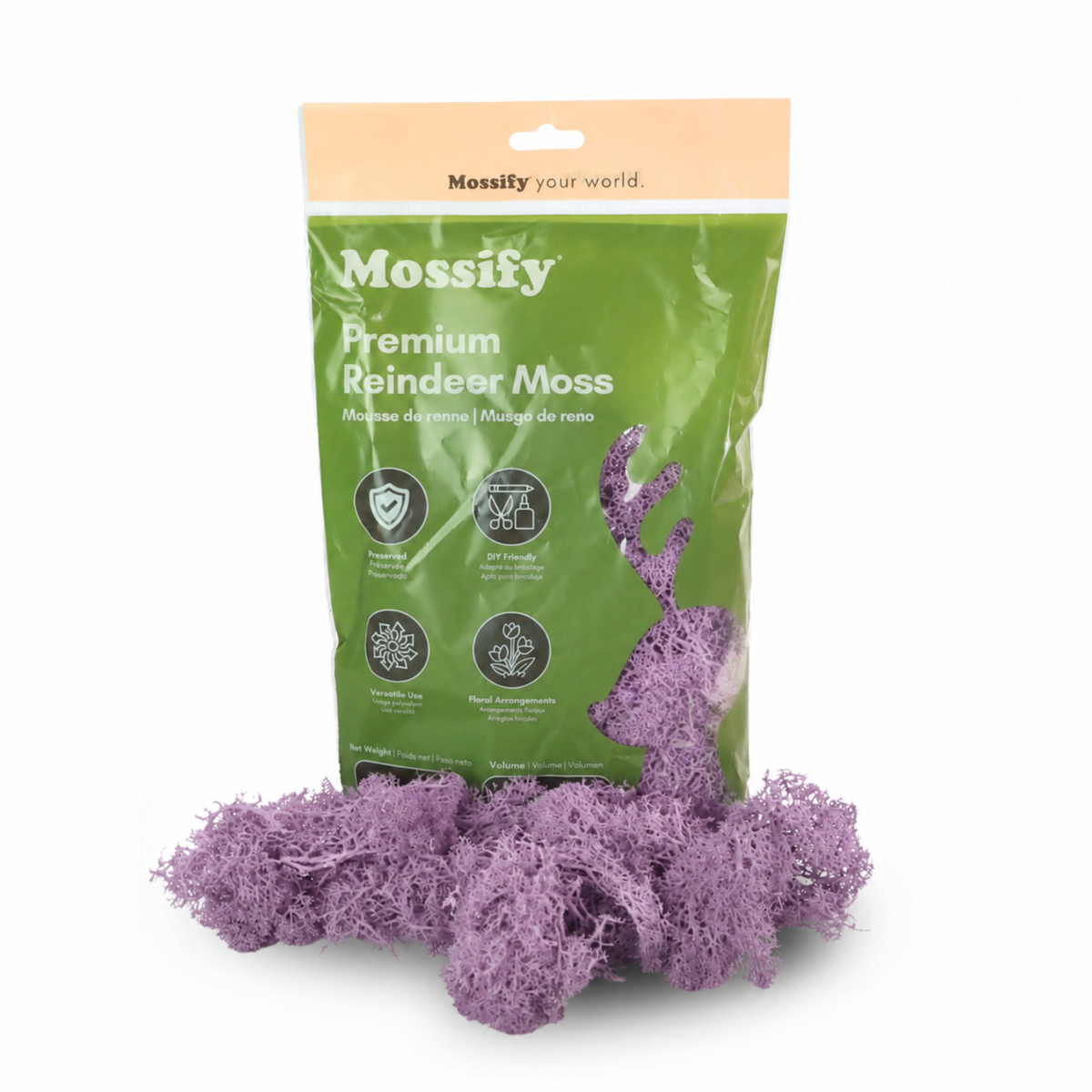 Mossify Premium Reindeer Moss 100 g bag with Lilac purple preserved reindeer moss