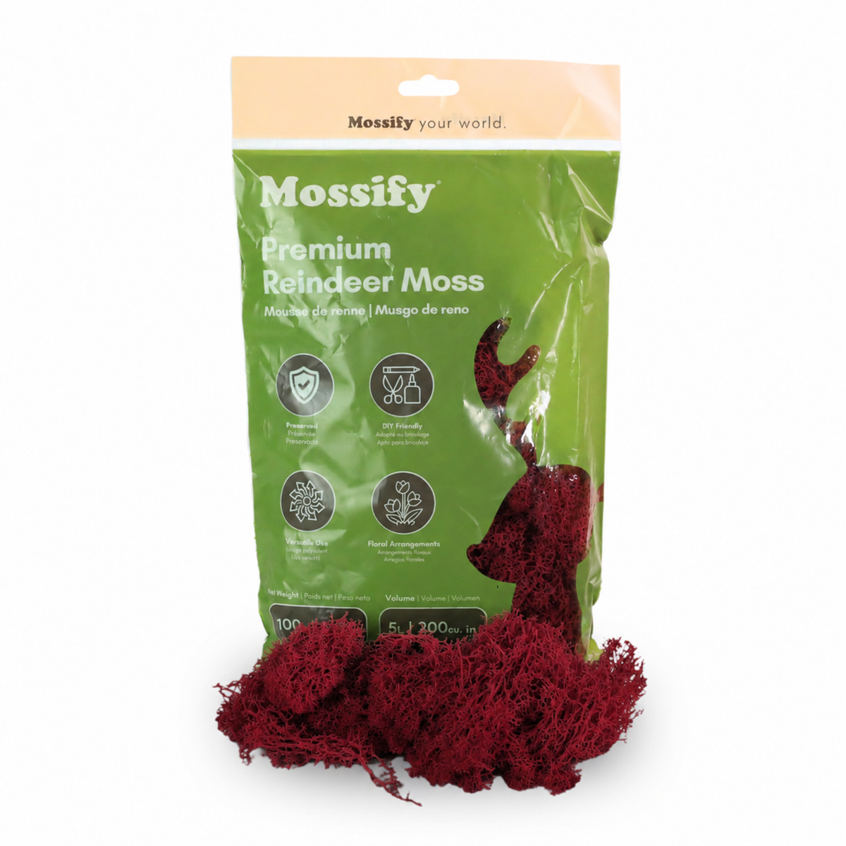 Mossify Premium Reindeer Moss 100 g bag with Merlot red preserved reindeer moss