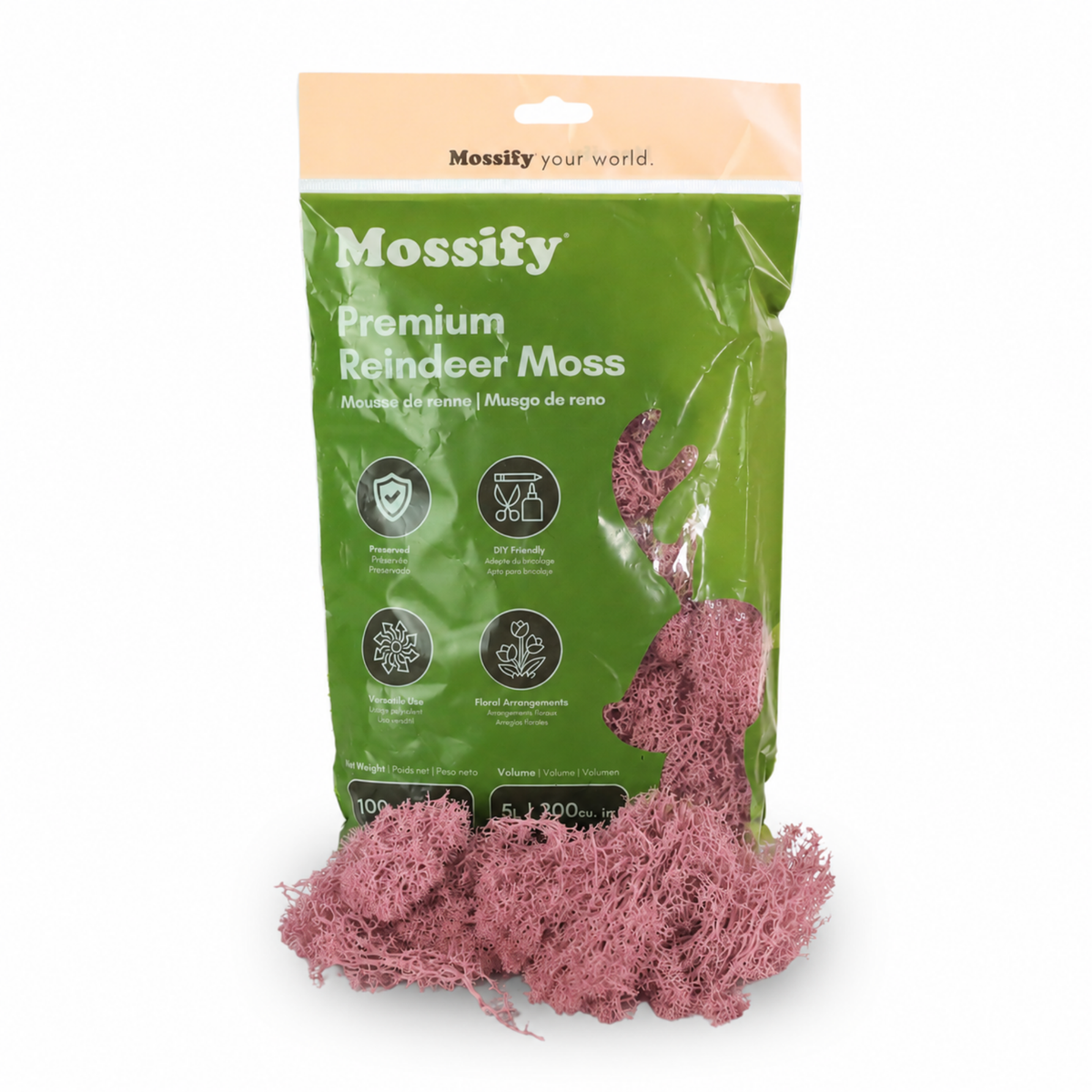 Mossify Premium Reindeer Moss 100 g bag with Rosé pink preserved reindeer moss