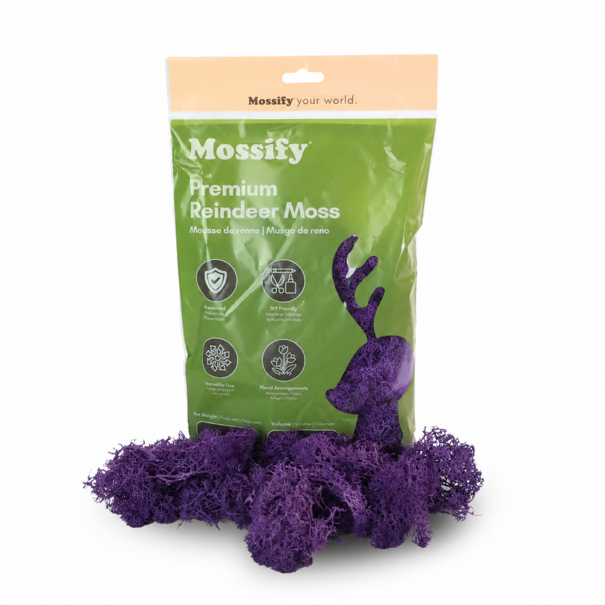 Mossify Premium Reindeer Moss 100 g bag with Violet preserved reindeer moss