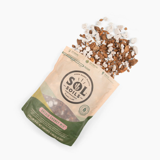 Sol Soils Orchid Chunky Mix bag with bark and perlite spilling out