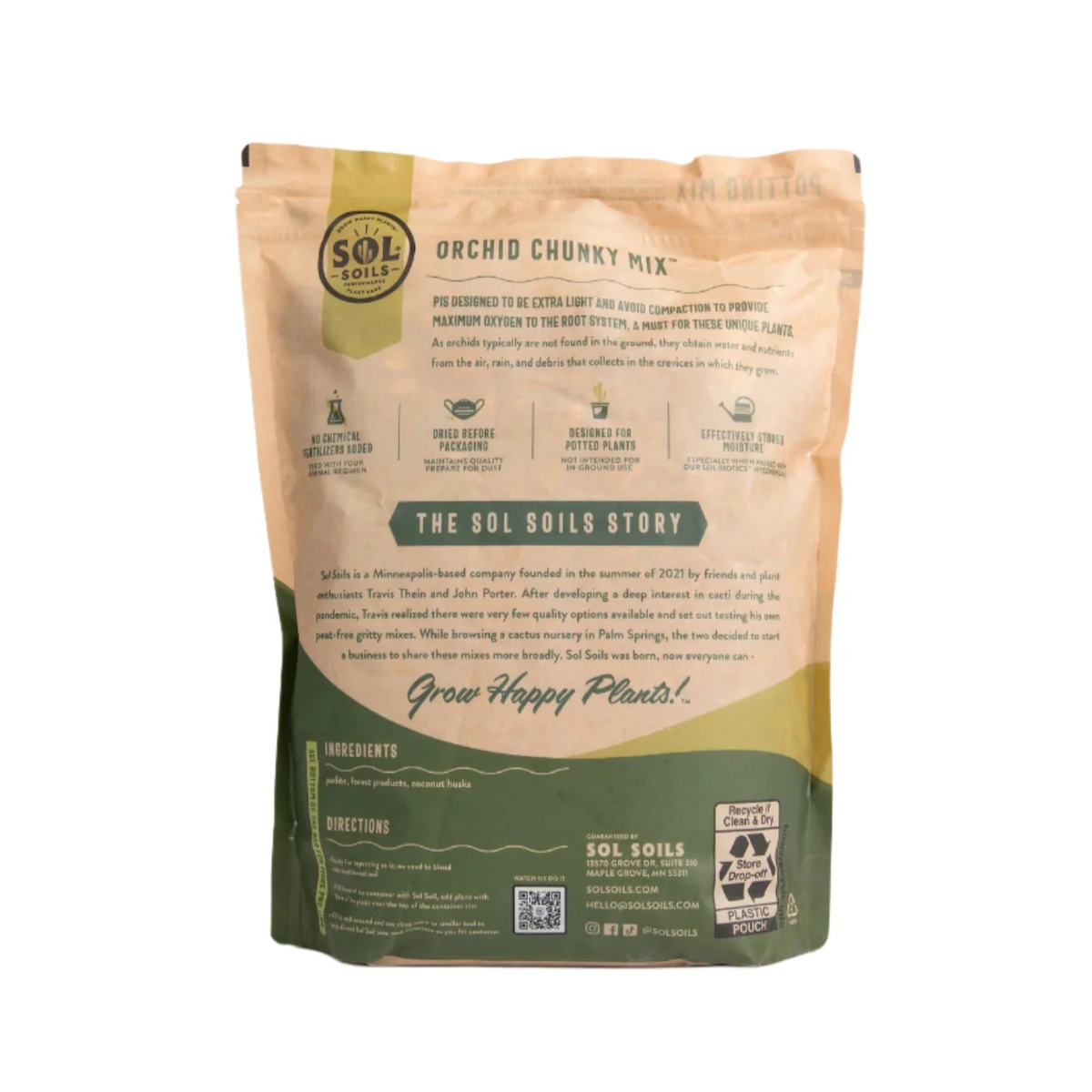 Back of the Sol Soils Orchid Chunky Mix bag with directions
