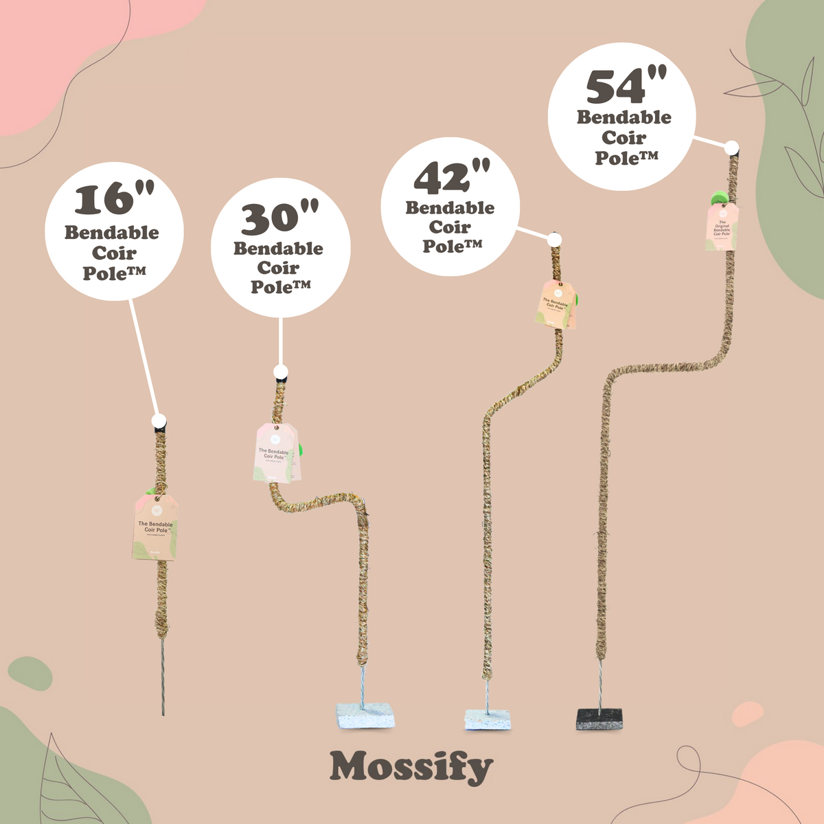 The Original Bendable Coir Pole™ - Best Seller (Tape Included) - Mossify