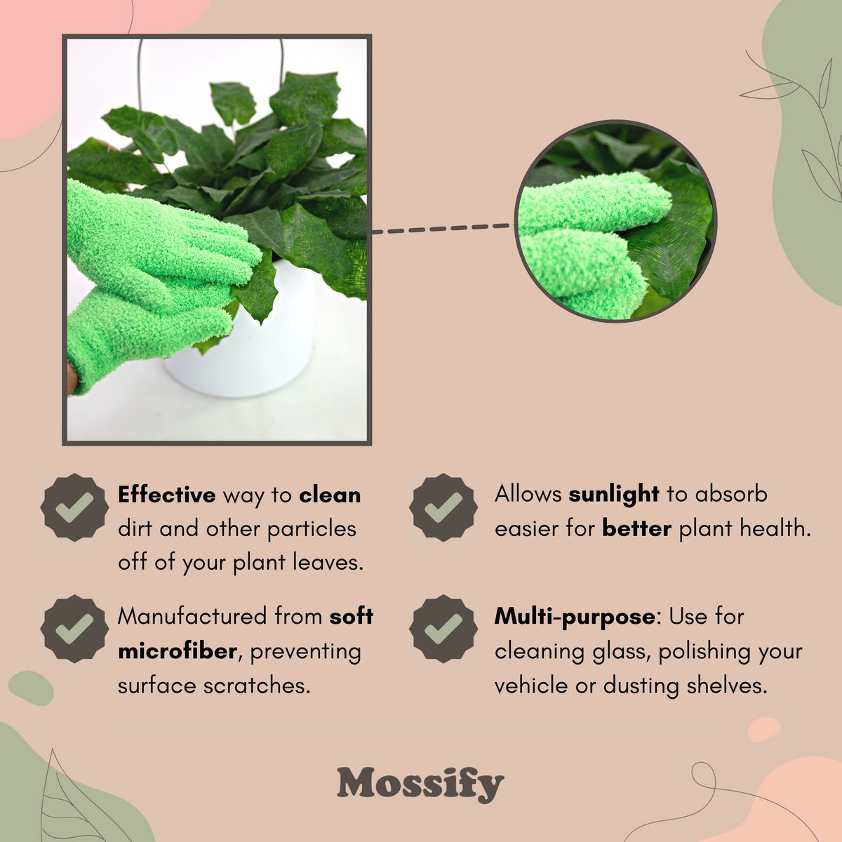 1 Pair Leaf Shining Microfiber Gloves - Mossify